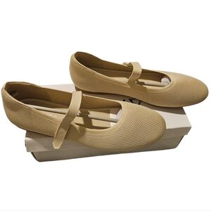 Athmile Beige Knit Mary Jane Flats – Size 10, Extra Insoles Included
